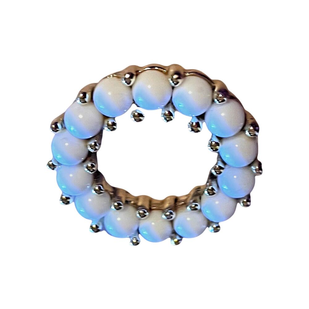 Goldtone Circle Brooch W Goldtone Bead Spacer Vtg 60 Style Marcella Faux Pearl - Picture 3 of 5
